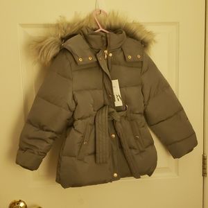Puffer gray coat with belt and hood Next day deliv